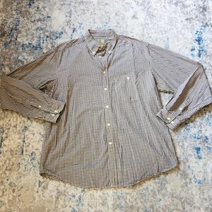 Beretta Men's XXL 100% Cotton Brown And‎ White Gingham Long Sleeve Button Down